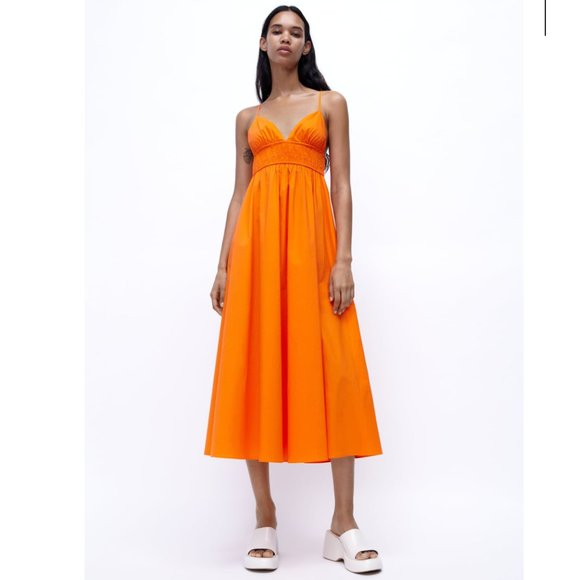 Zara Dresses Nwt Zara Midi Dress With Straps Neon Orange Poshmark